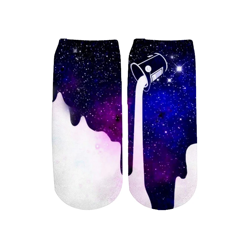 PLstar Cosmos/Новинка года; милые хлопковые короткие носки с 3D принтом в виде молочного пространства и галактики для женщин; корейские носки в стиле Харадзюку