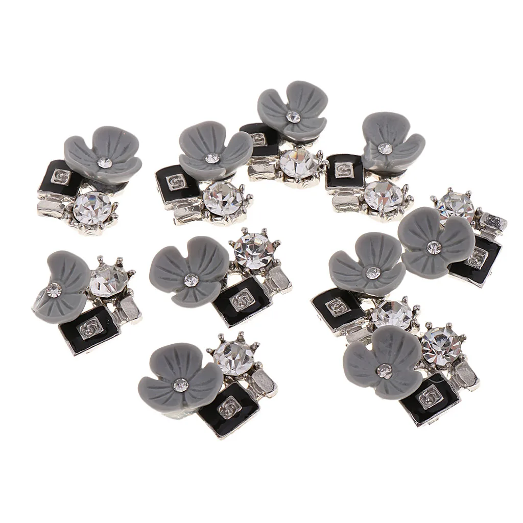 10Pcs Beautiful Flower Rhinestone Flatback Buttons Embellishments Charms for DIY Brooch Jewelry Hair Findings Wedding Decoration