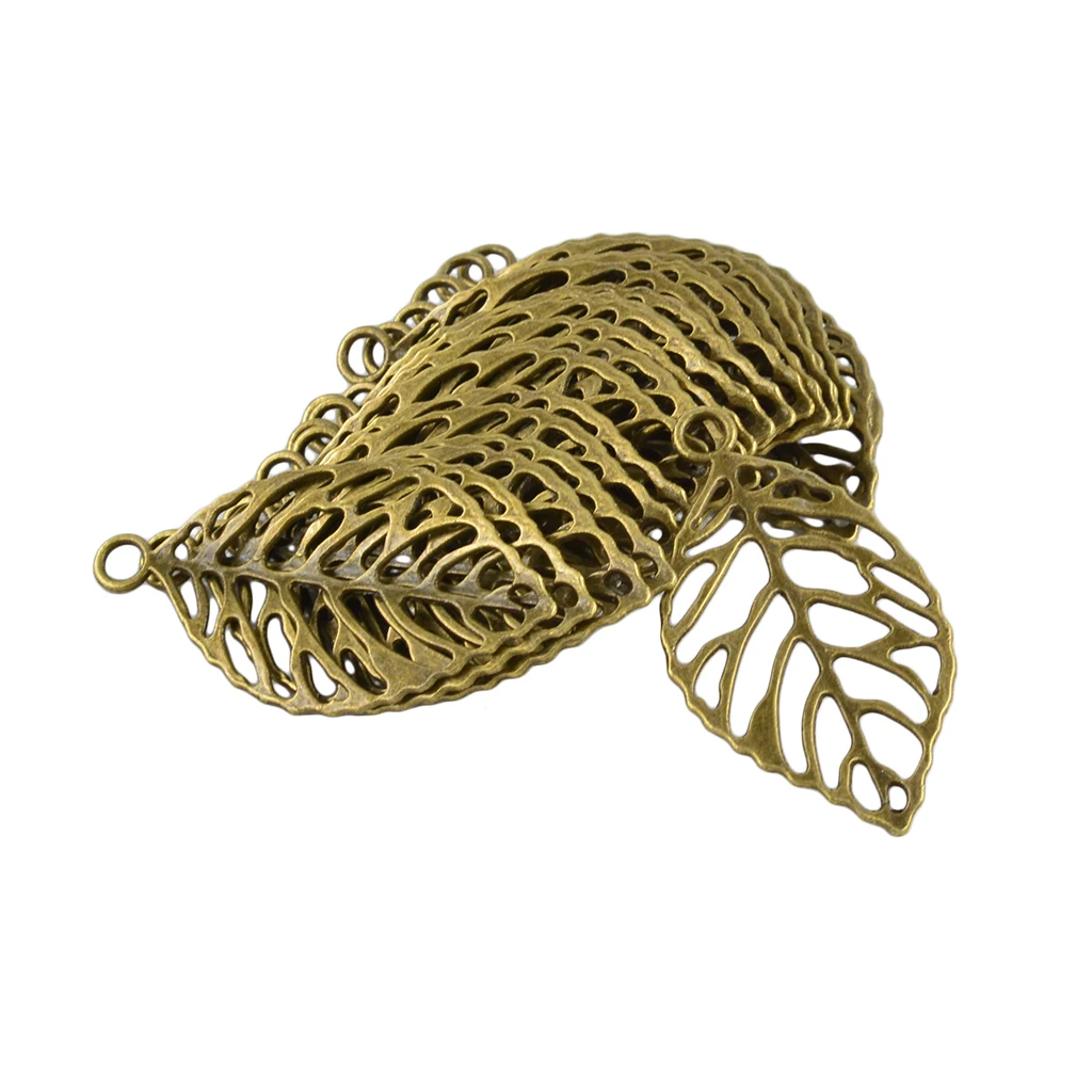 20 Pieces Retro Bronze Hollow Leaf Vein Charms Pendants Connector DIY Jewelry Making