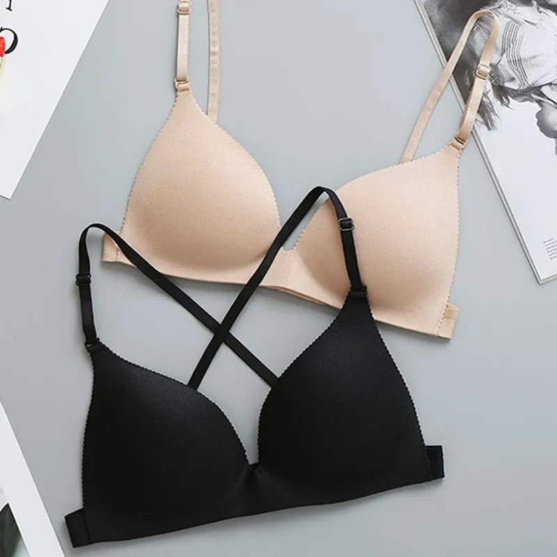Deruilady Sexy Wire Free Bralette Back Cross Straps One Piece Bras For Women Seamless Sexy Lingerie Underwear Push Up Bras Women