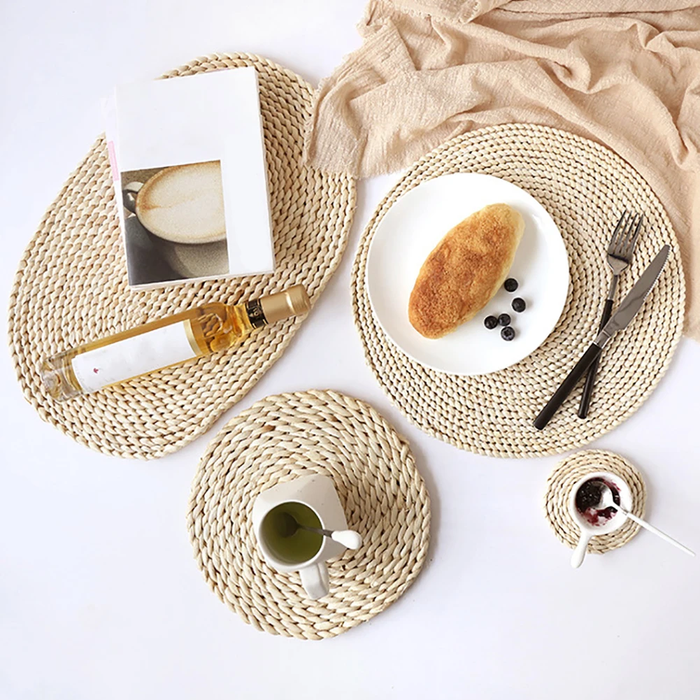 Rattan Weave Insulation Placemat Round Oval Placemat Dining Table Heat Insulation Mat Kitchen Decor