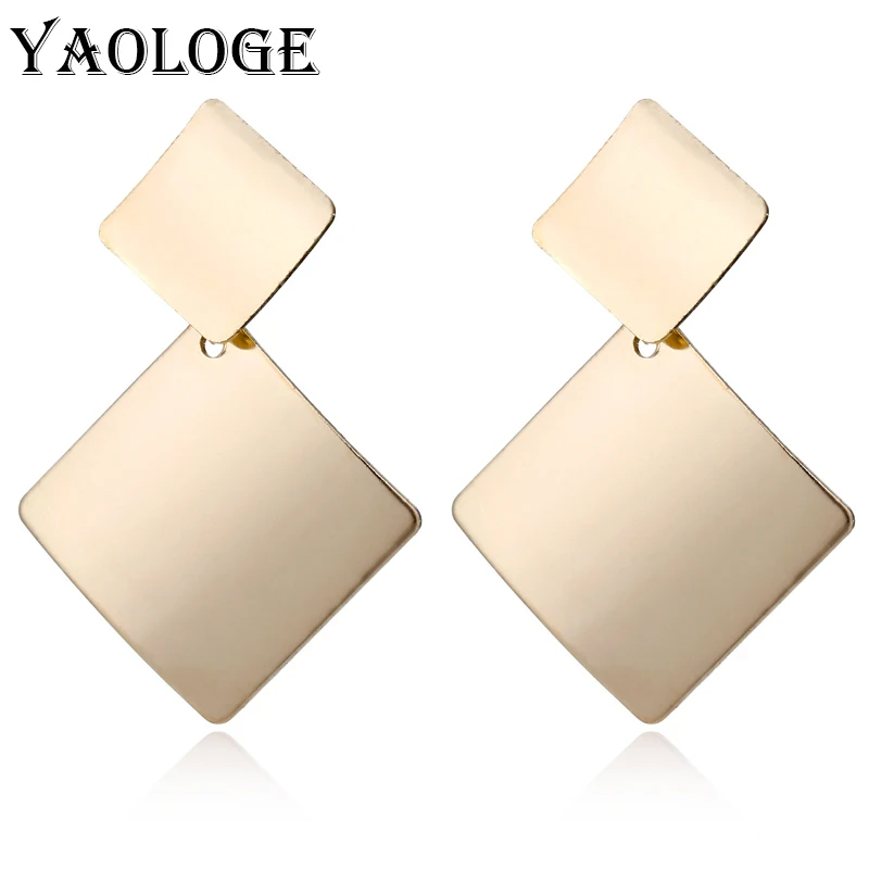YAOLOGE Exquisite Square Metal Earrings Unique Shape Stitching Fashion Punk Party Jewelry Statement For Women Simple Earring New | Украшения