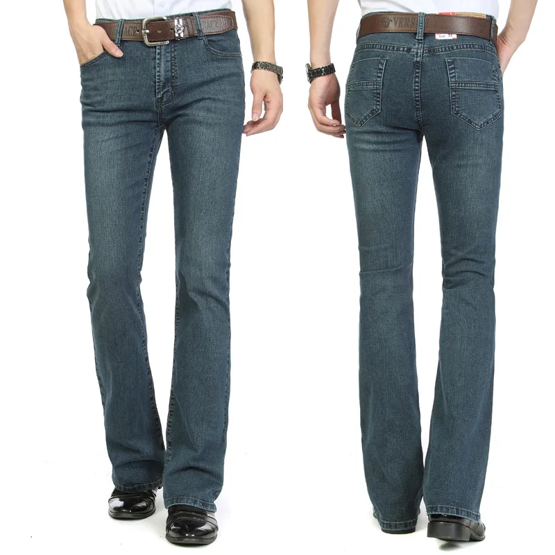 Men's Business Casual Pants Male Mid Waist Elastic Slim Boot Cut Semi-Flared Four Seasons Bell Bottom Jeans 26-38 4