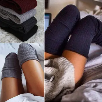 

Ladies Warm Knit Cable Knit Knitted Crochet Socks Thigh-High Winter