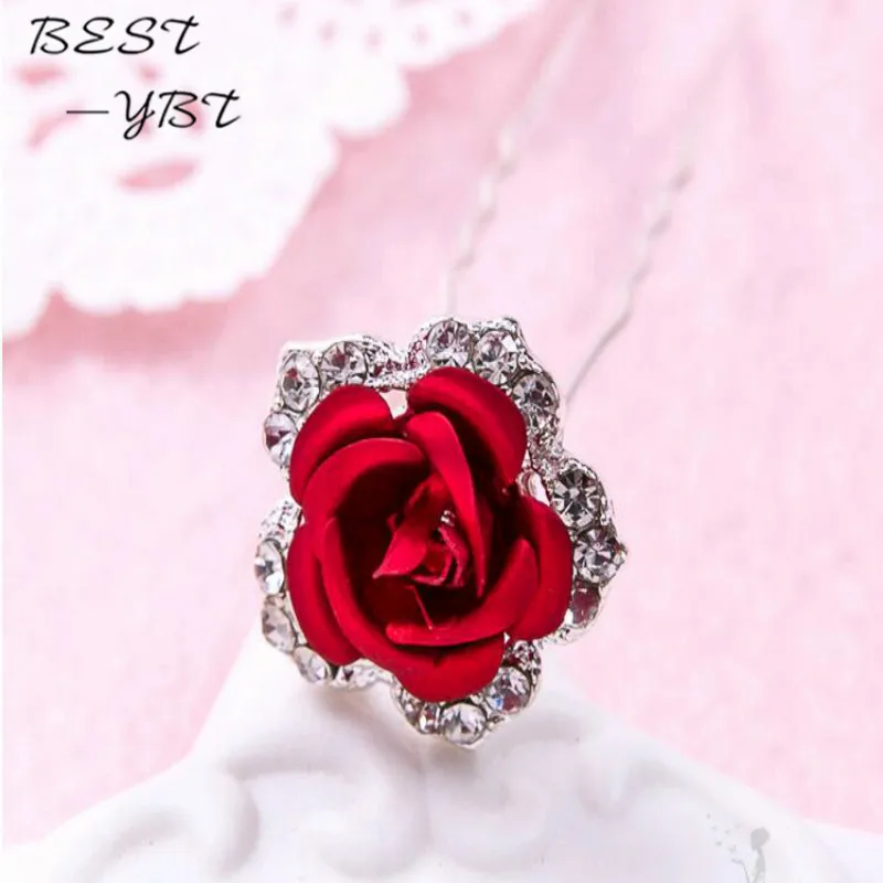 

Red rose hair pearl crystal bride headdress Wedding Dress Accessories Bride Wedding hair jewelry