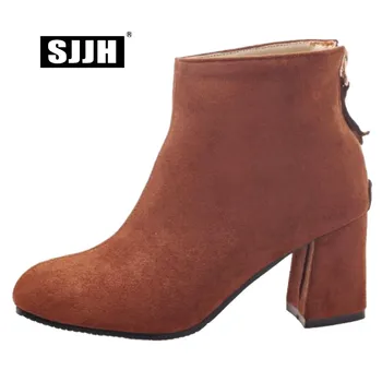 

SJJH Women Nubuck Ankle Boots with Round Toe Chunky Zip Sewing Short Martin Boots Autumn Fashion Formal Shoes Large Size A1023
