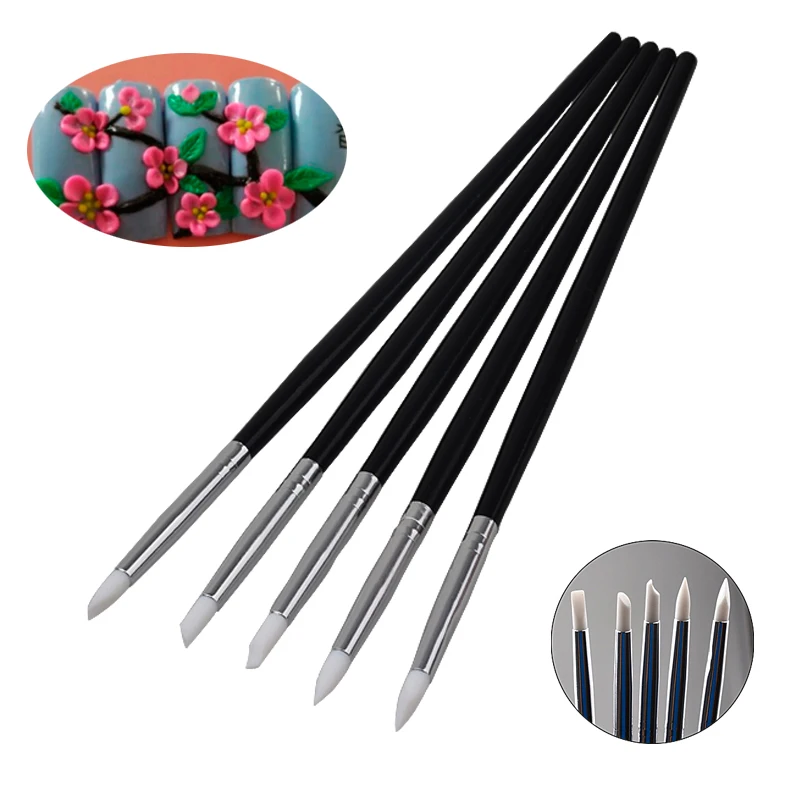 5pcs/set 17cm Black Nail Art Carving Pen Brushes ...