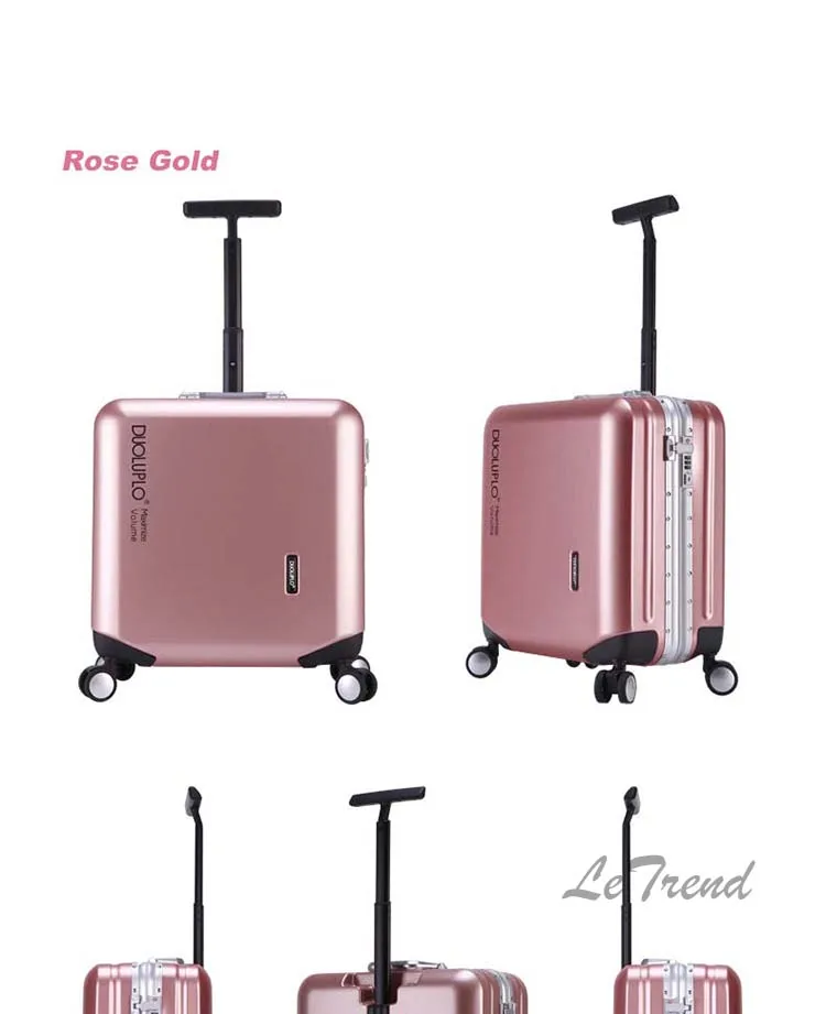 LeTrend алюминиевая рама розовое золото Rolling Чемодан Spinner сумка тележка 18 дюймов Для женщин Для мужчин кабина чемодана колеса, багажник