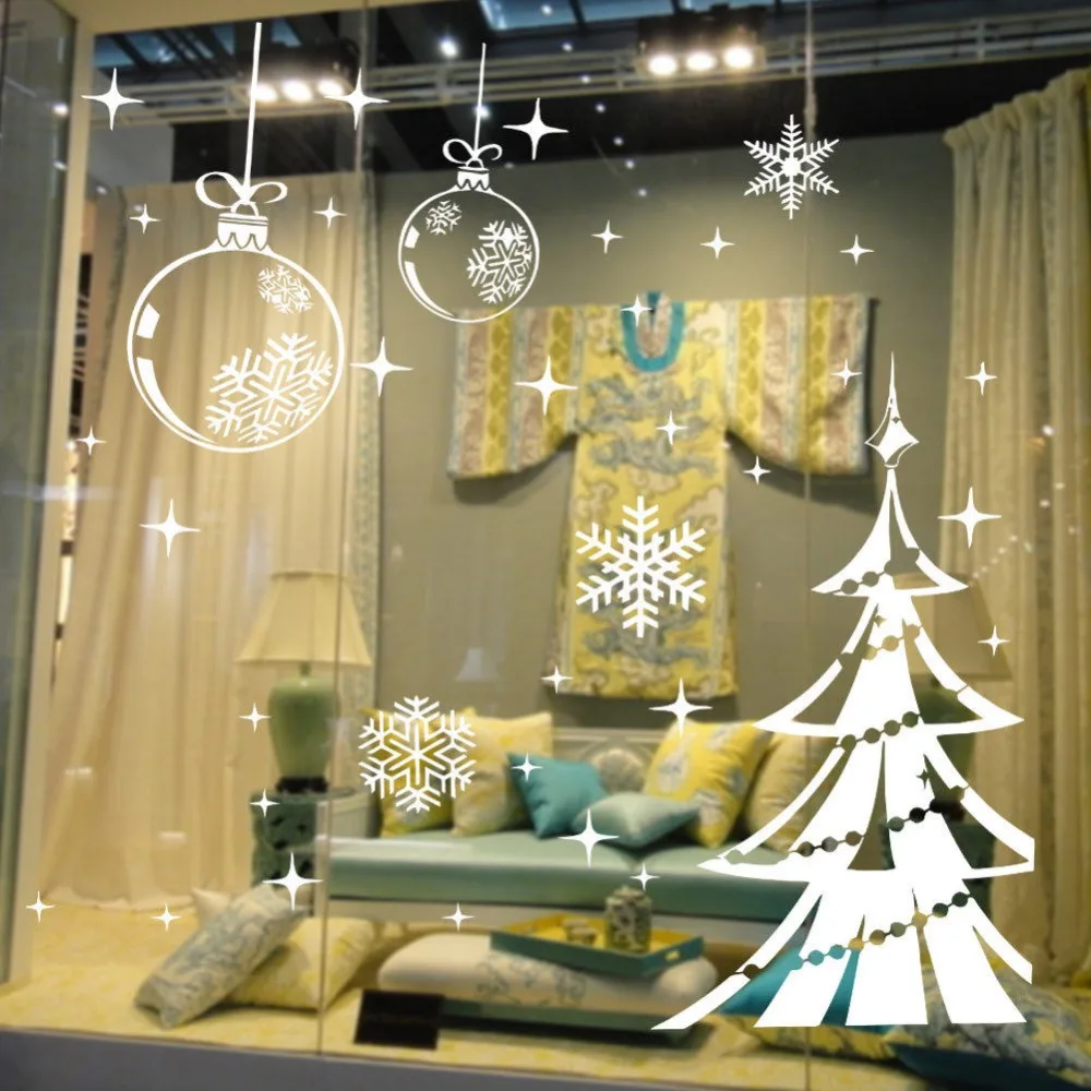 80*123cm New Year Merry Christmas Tree Snow Frozen Decal Wall Sticker Vinyl Art Christmas Window Decals Home Decoration D-064