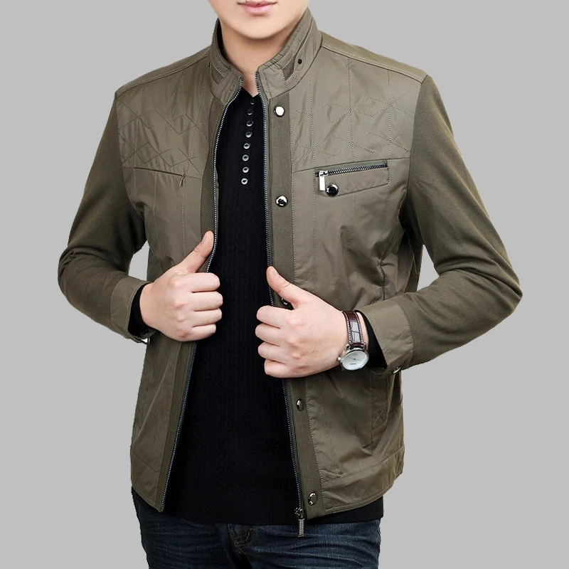Jacket Men Casual Thin Mens Jackets 2016 Autumn Outdoor Jacket Stand Collar Middle Age Slim Jaqueta Masculina Plus Size HJ482