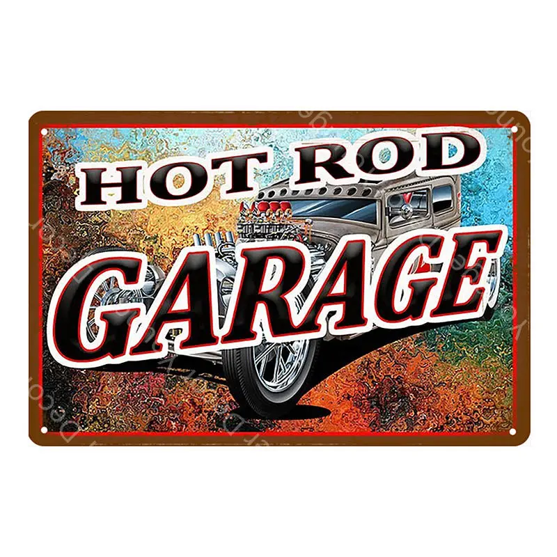 Hot Rod Garage рекламные вывески винтажный металлический постер старинной кирпичной стены Стикеры с изображением машинок и автобусов, двигатель дизельное топливо шин магазин декор живопись знак