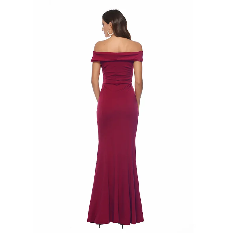 Бордовые Платья, длинные, летние, сексуальные, вечерние, элегантное платье с открытыми плечами, сексуальное, с разрезом, макси, v-образный вырез, платье в пол для женщин, Vestidos