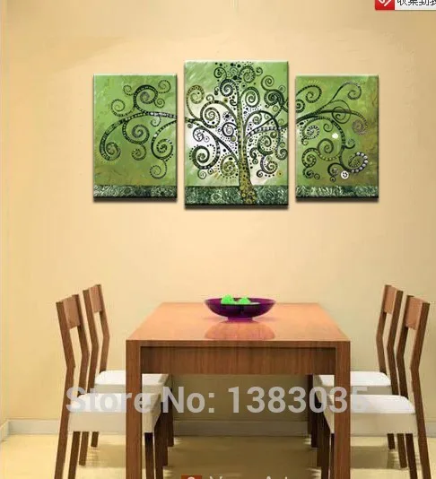 Ручная роспись Дерево жизни зеленое полотно искусство 3 шт Современный абстрактный набор картин картина маслом украшение дома