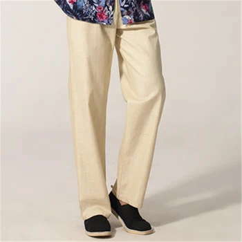 

New Arrival Beige Chinese Men's Cotton Linen Kung Fu Pants Spring Autumn Trousers Size S M L XL XXL XXXL MNP01