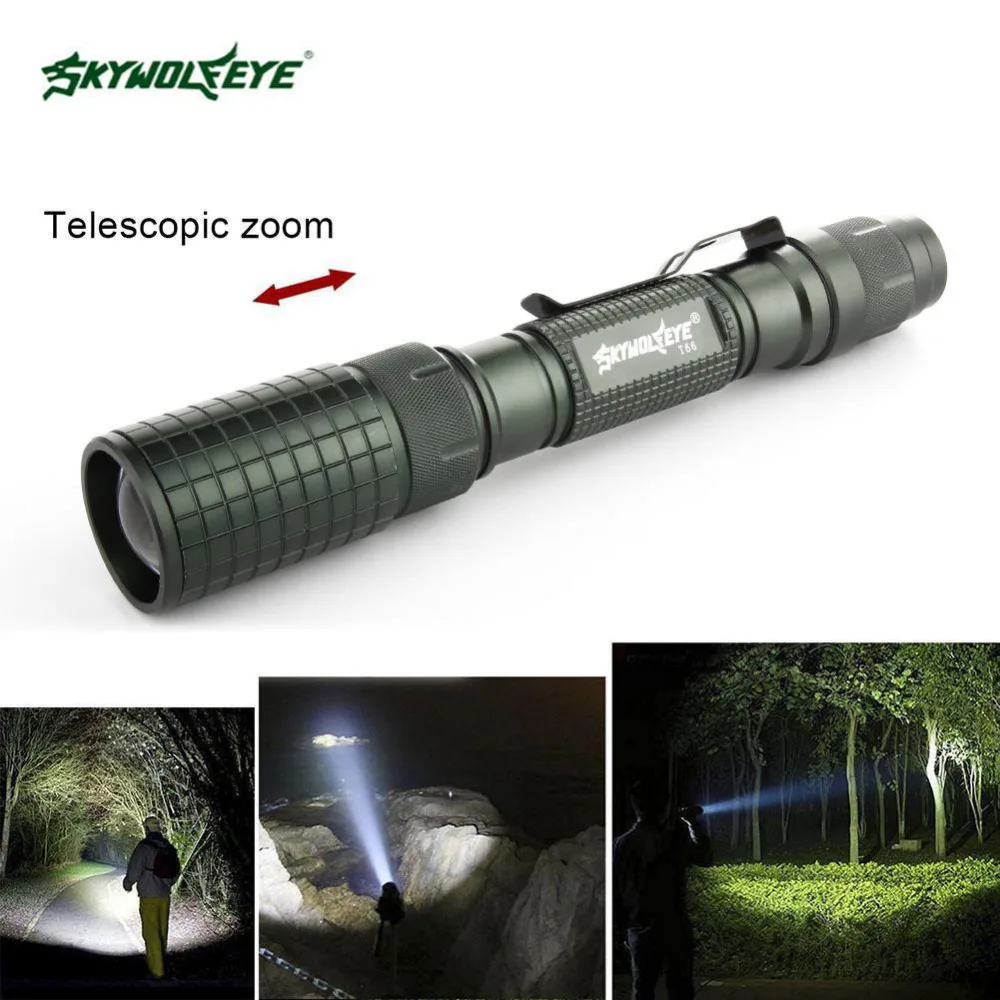 

SKYWOLFEYE 8000 Lumen Zoomable T6 LED Flashlight 5 Modes Adjusatbel Focus Torch Lamp Lanterna +2X18650 Battery