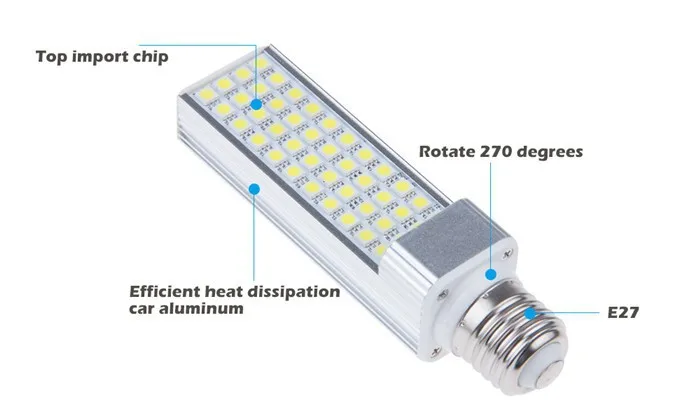 5 шт./лот 5 Вт 7 Вт 9 Вт 11 Вт 13 Вт LED горизонтальный разъем лампы E27 G24 База LED кукурузы света 5050 SMD с 180 градусов для Кристалл Освещение