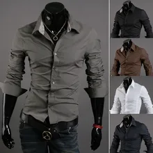 Brand New Men s Casual Shirt Social Solid Color Shirt Full Sleeve Turn Down Collar
