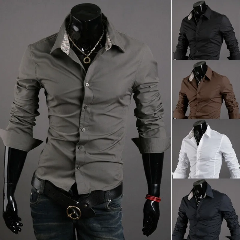 Brand New font b Men s b font Casual font b Shirt b font Social Solid