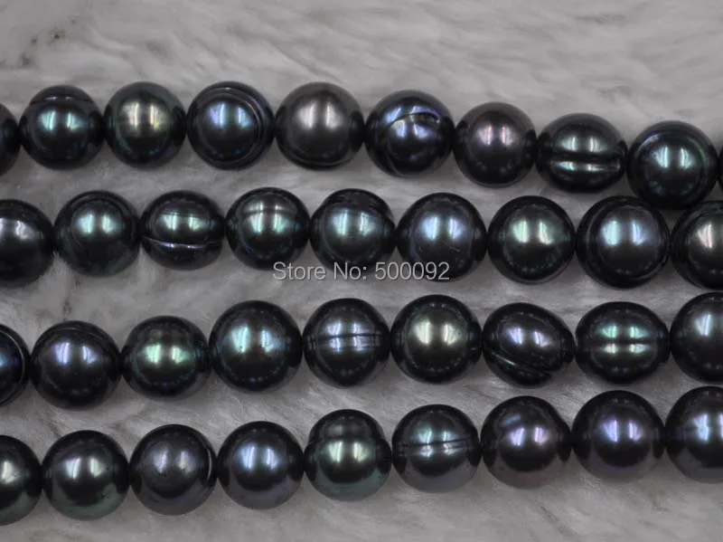 

2 strands 9.5-10mm black genuine freshwater pearl strings free shipping