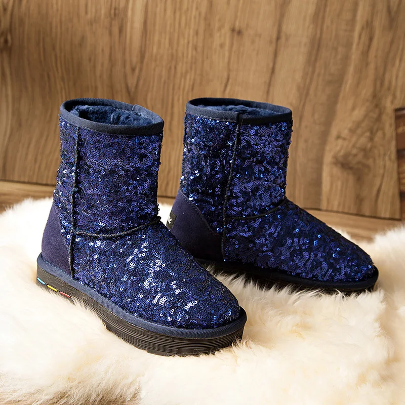 Известной марки, женские блестящие зимние сапоги новые дизайнерские ботильоны с декоративным украшением; обувь на меху; botas mujer натуральная кожа, на платформе, зимние ботинки