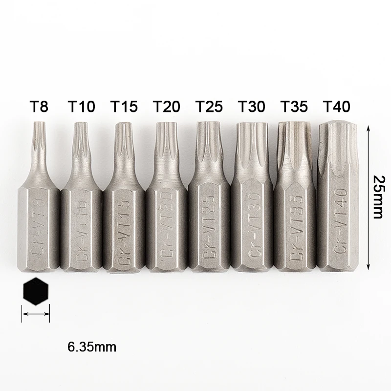 Набор бит отверток Torx 10 или 8 шт. 1/4 шестигранный хвостовик Star T8 T10 T15 T20 T25 T30 T35 T40
