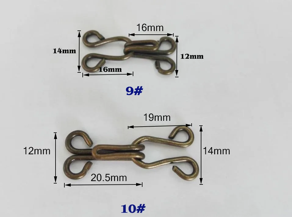 100 пар/лот 9#, 10# Металл латунь крючки и глаза брюки юбка специальной Большие размеры серебристый/черный/бронзовый крюк глаз