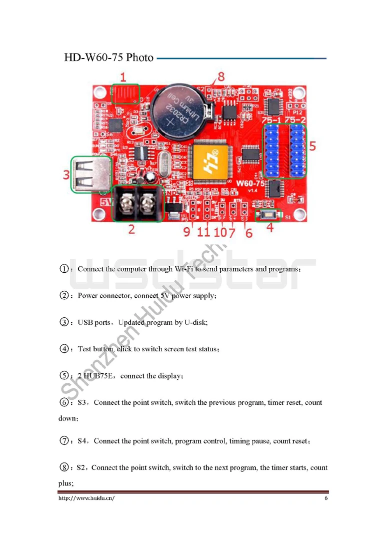 HD HD-W60-75, полноцветный, wifi, светодиодный, контрольная карта 640*64, 2* HUB75B, USB& wifi, RGB, асинхронный Светодиодный, контрольная карта, W60-75