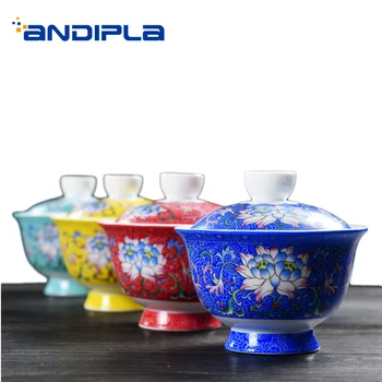 

130ML Jingdezhen Enamel Color Ceramic Porcelain Gaiwan Chinese Kung Fu Tea Set Pu'er Teapot Creative Lid Kettle Kit Drinkware