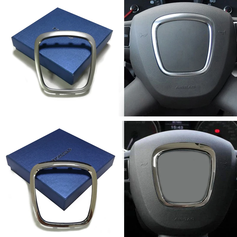 

ABS chrome sticker steering wheel trim emblem logo ring frame sequin cover car accessories for Audi A3 A4 B6 B7 B8 A5 A6 Q5 Q7
