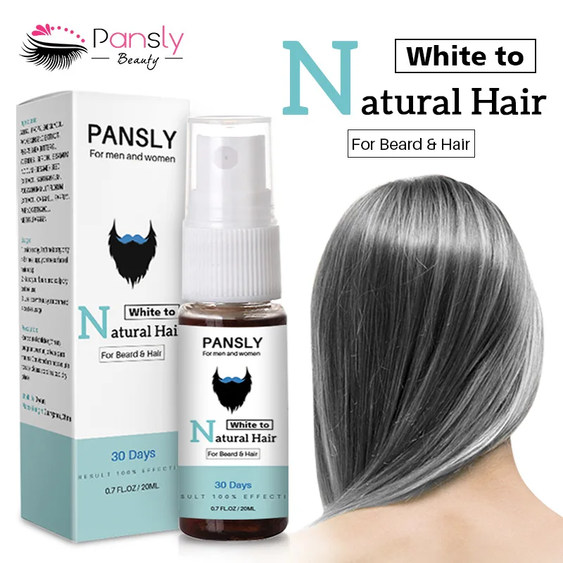 PANSLY травяной спрей для лечения белых волос, жидкий 20 мл для лечения седых волос, Тонизирующее масло, меняющееся на натуральный черный, питание в течение 30 дней