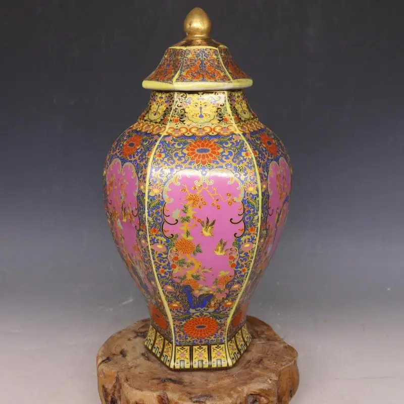 Antique Traditional Chinese qing dynasty vase Enamel Hexagonal Ceramic