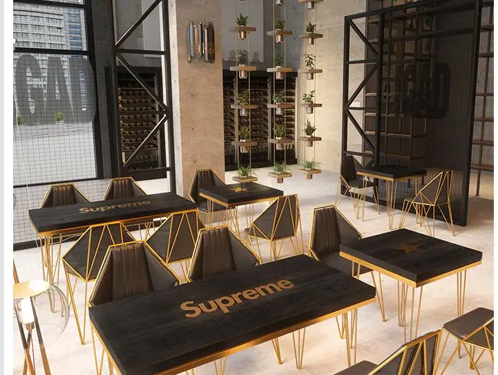 

Milk tea shop table and chair combination table commercial dessert shop snack shop catering fast food western restaurant cafe