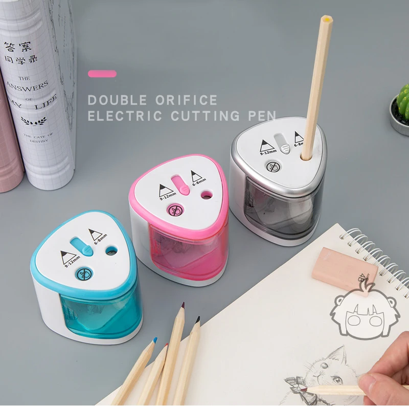 Elétrica do Uso do Apontador de Lápis com Apontador de Dois Artigos de Papelaria Furos para 6-12mm Bateria Lápis Escola Pintura Arte Suprimentos 3 6-12mm lápis escola artigos de papelaria pintura arte suprimentos