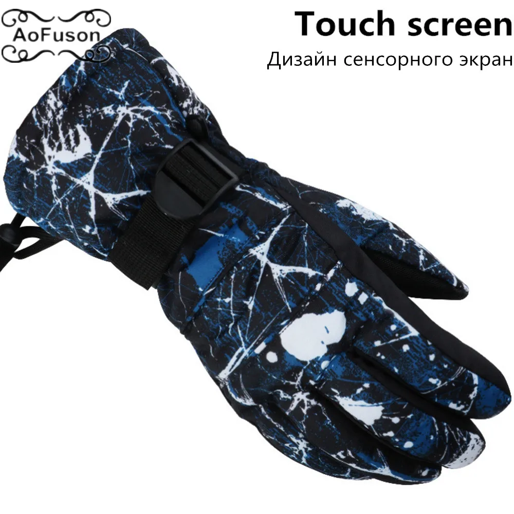 

Winter Thickening Gloves Touch Screen . Waterproof Warm Skiing Cycling Snow Teens Unisex Ski Snowboard Graffiti Print Gloves