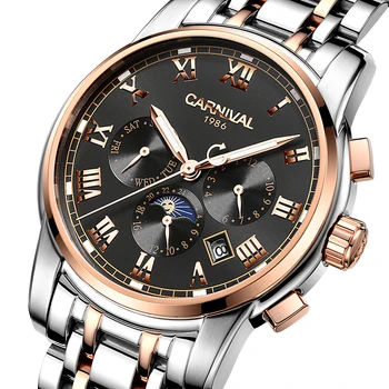 

CARNIVAL Watches Men Automatic Mechanical Men Watch Luxury Brand relogio masculino Sapphire Moon phase Mens Wristwatch C-8723-2