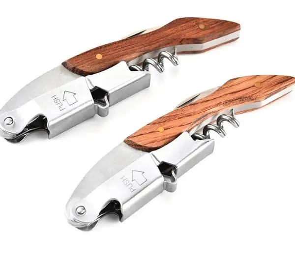 

Multi-Function Wine Opener Stainless Steel With Wood Wine Bottle Cap Opener Corkscrew Hinge Beer Opener With Plastic Handle