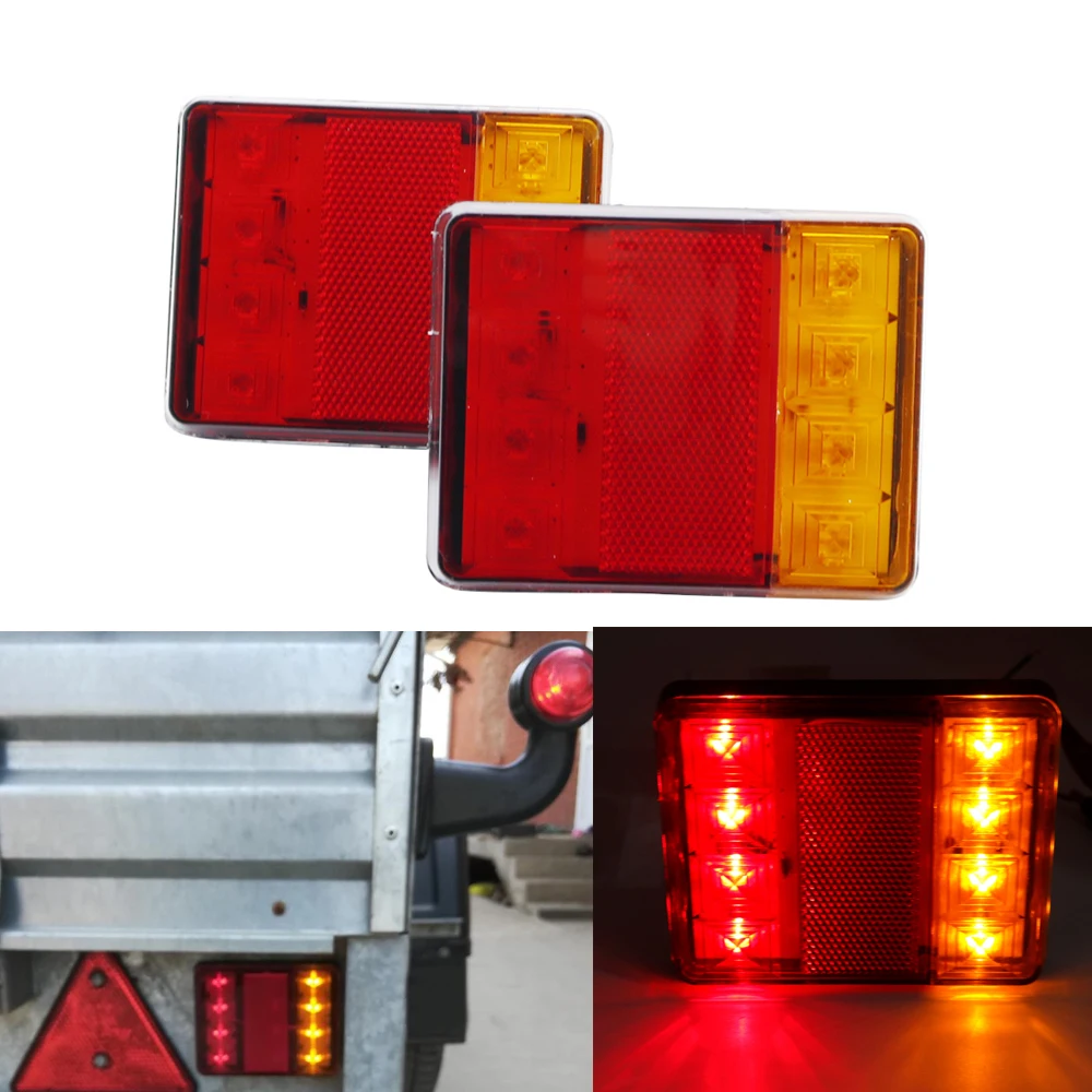 8 LEDs Waterproof Car Tail Light Warning Rear Lamp Pair Boat Trailer
