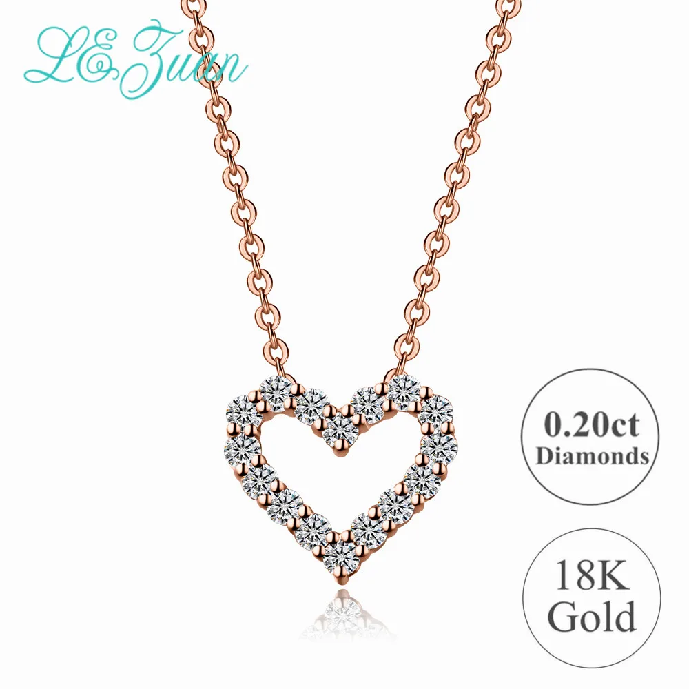 

L&zuan Genuine 18K Solid Gold Pendant for Woman Natural 0.2ct Diamonds Necklace Heart Shaped Fine Jewelry Valentines Gifts
