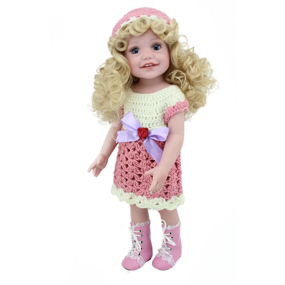 

Adora Silicone Reborn Baby Doll 18 inch Doll Real Lifelike Cheap Children Toys Long Blond Hair Crochet Dress