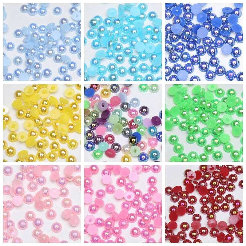 ABS Resin Dome Cabochons Imitation Pearl 10mm Round Flat Back Beads (2)