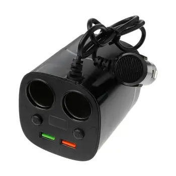 

12V 24V QC3.0 Dual USB Car Fast Charger Cup Voltage Current Display With 2 Cigarette Lighter Socket For Phone Tablet GPS DVR