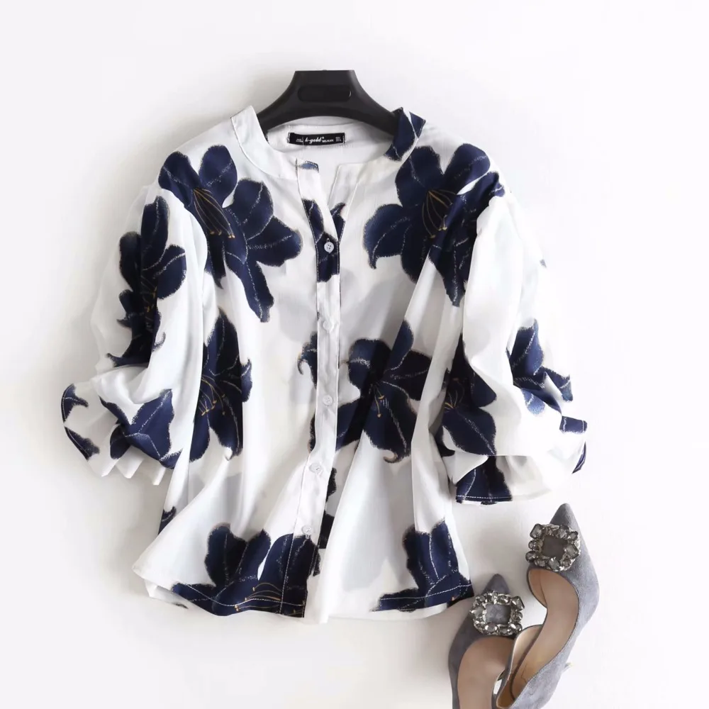 GRUIICEEN long sleeve summer women blouse 2018 new hot selling printed lantern top office |