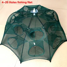 Mais novo 4-20 furos automático dobrável rede de pesca gaiola de camarão de pesca dobrável de náilon caranguejo armadilha de peixes elenco rede de pesca dobrável(China)