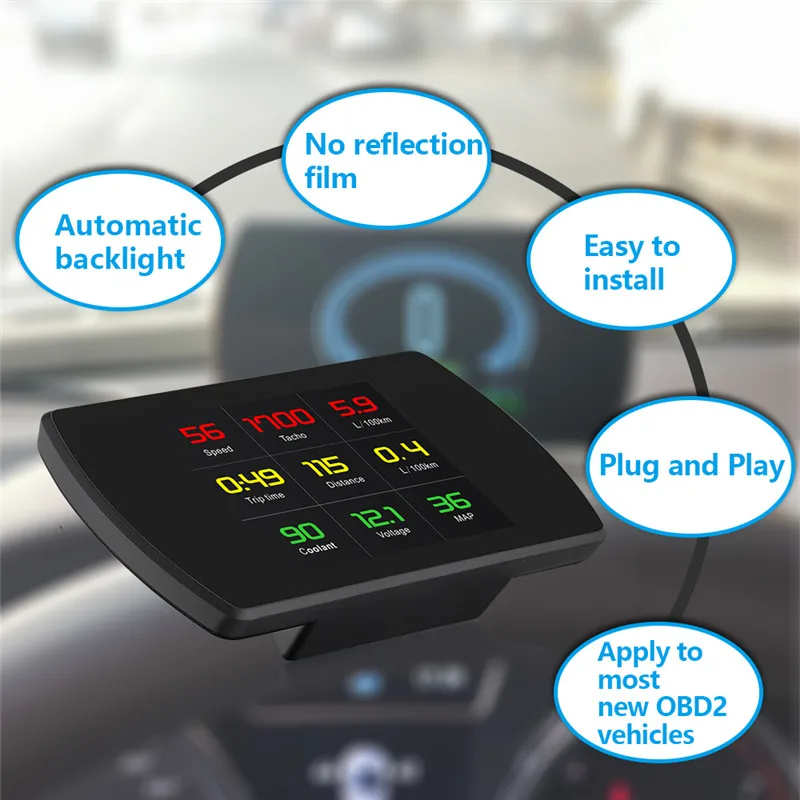 OBD2 Gauge Auto HUD Head-Up Display Smart Digital Meter HD Digital Display GPS Tachometer Kraftstof