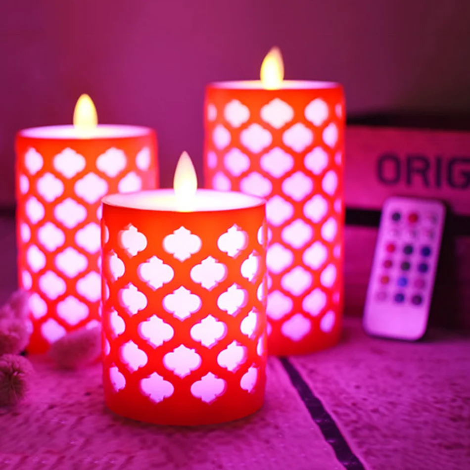 

Wireless dancing flame pillar led wax Candle with RGB Multiple light,Halloween/Christmas flameless led candle, Home decor.