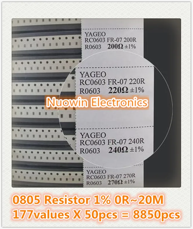 

0805 SMD Resistor Sample Book 1% Tolerance 177valuesx50pcs=8850pcs Resistor Kit 0R~20M 0R-20M 0R 1R-20M