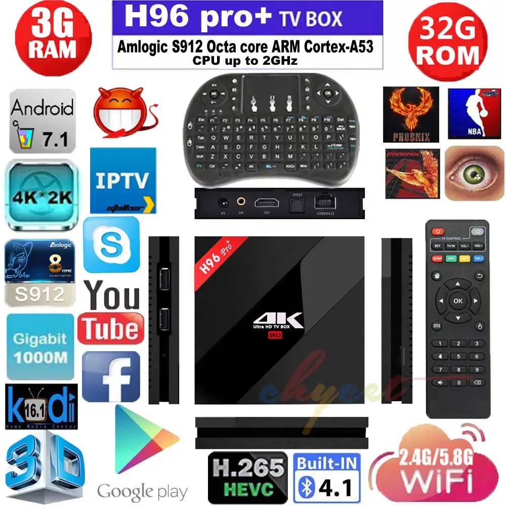 Prix pour H96 Pro plus 3G 32G Android 7.1 TV Box Amlogic S912 Octa Core Smart tv box WIFI Bluetooth 3D 4 K Media player Set Top Box PK X96 Prix pour H96 Pro plus 3G 32G Android 7.1 TV Box Amlogic S912 Octa Core Smart tv box WIFI Bluetooth 3D 4 K Media player Set Top Box PK X96