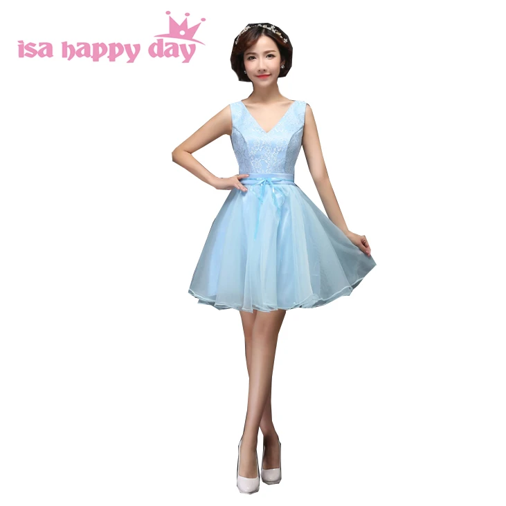 Sweet Sister Group Modest Braidsmaid Light Baby Blue Dress Brides