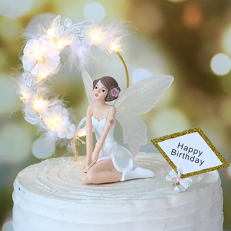 Очаровательный Ангел Топпер для торта «С Днем Рождения» привлекательные Ангелы с железной гирляндой кружево перо романтическое свадебное украшение торта