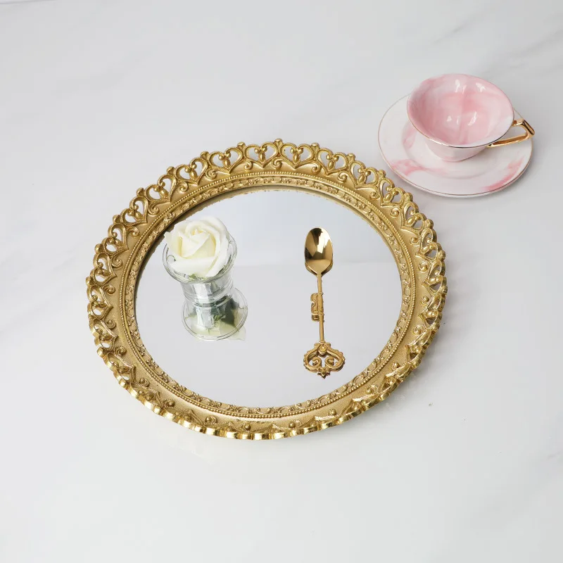 Винтажное противни для пирожных круглое пластмассовое зеркало золотые лотки для хранения ювелирных изделий десертная тарелка кухонная Организация Косметика обручальное кольцо